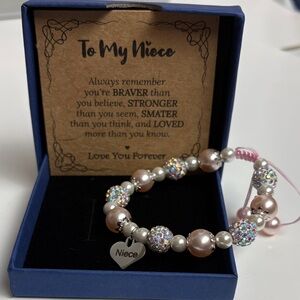 Pink and Silver Niece Bracelet with Heart Charm